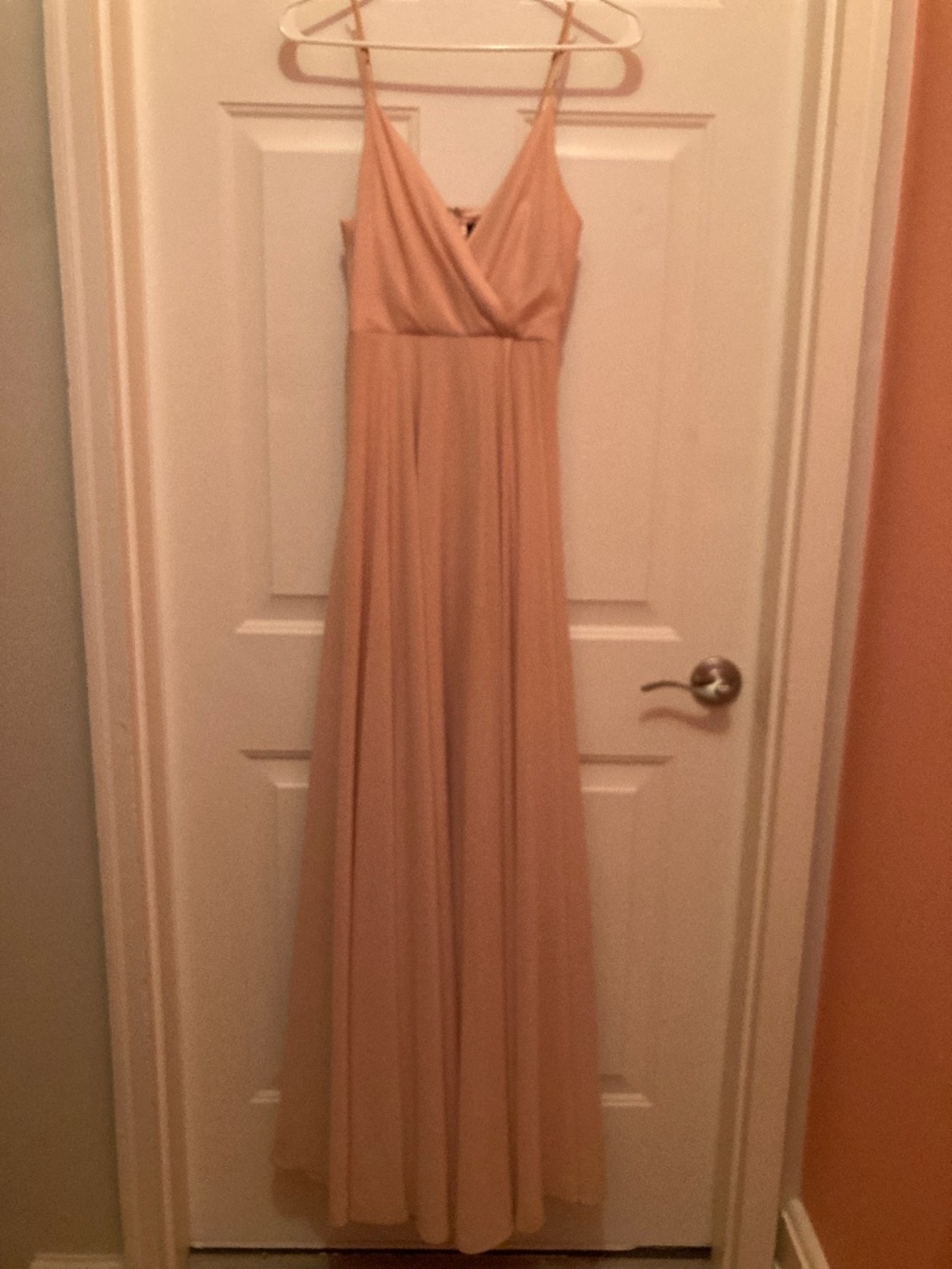 V Neck Light Peach Pink Elegant Formal Floor Length Maxi